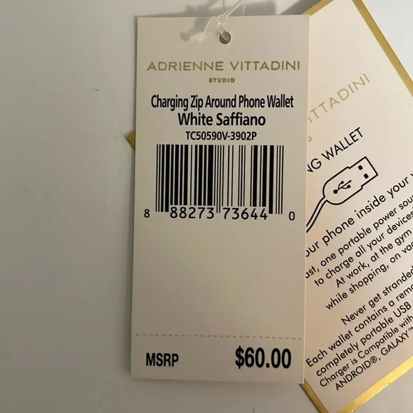 Adrienne Vittadini charging wallet wristlet white saffiano New - Picture 10 of 14